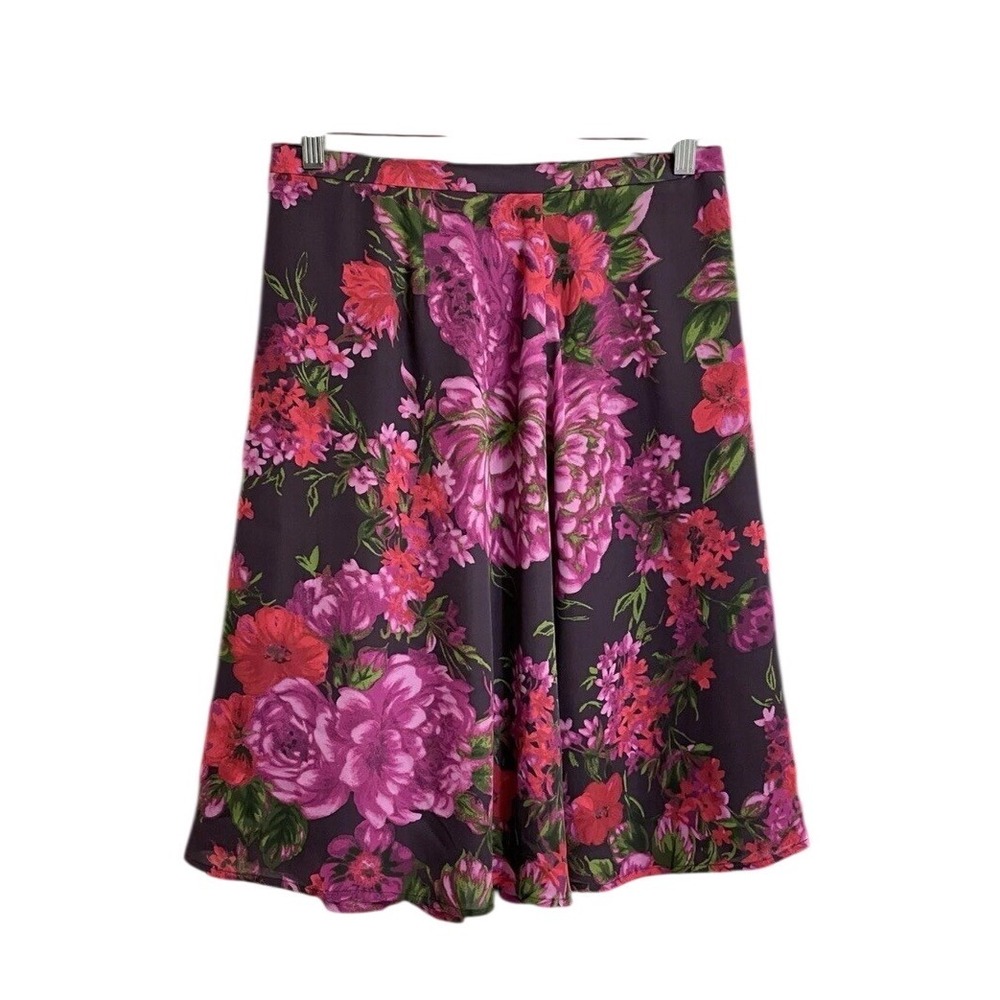 Madison Studio Silk Floral Midi Skirt Womens 8 Purple Excellent